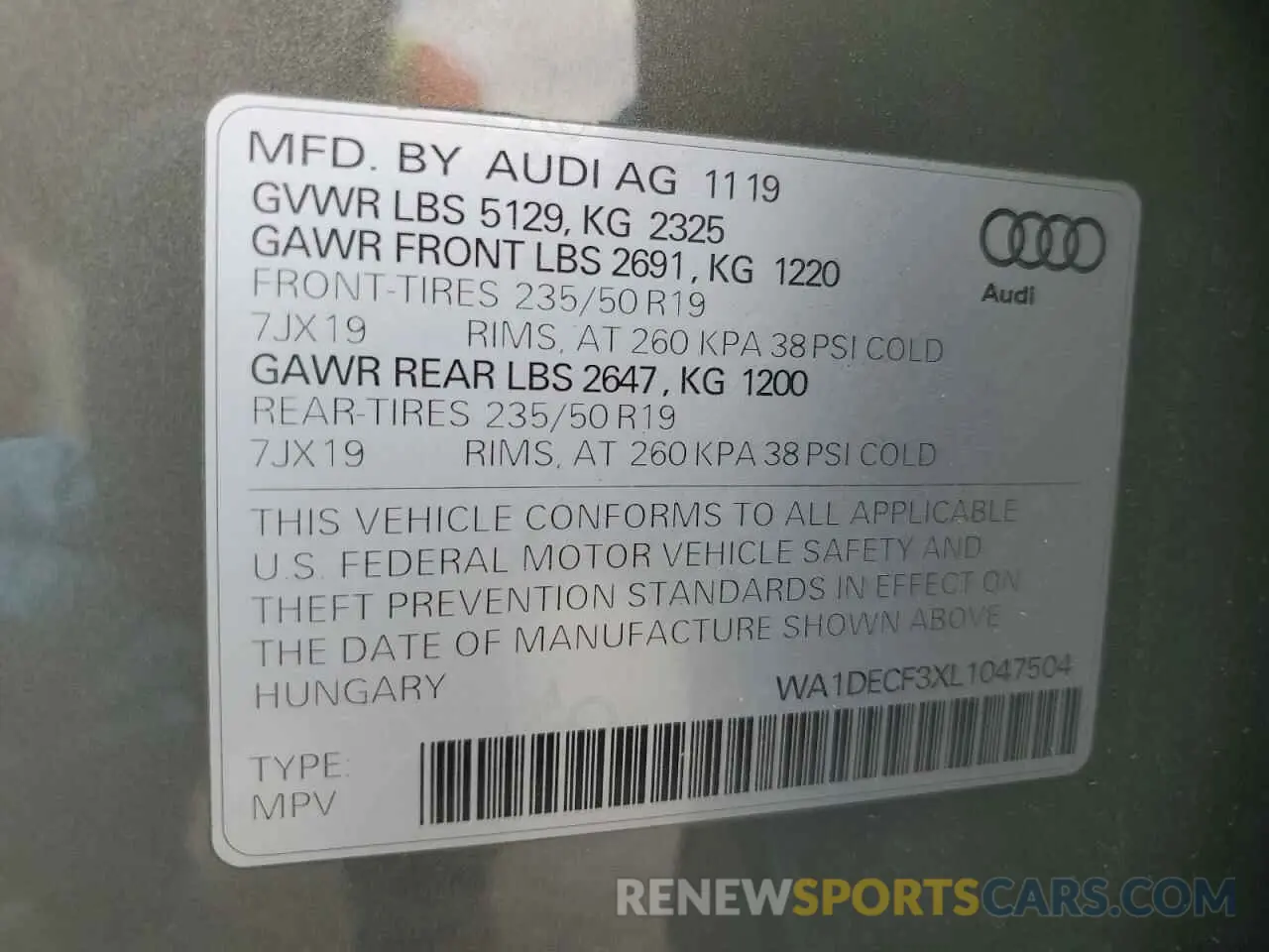 12 Photograph of a damaged car WA1DECF3XL1047504 AUDI Q3 2020
