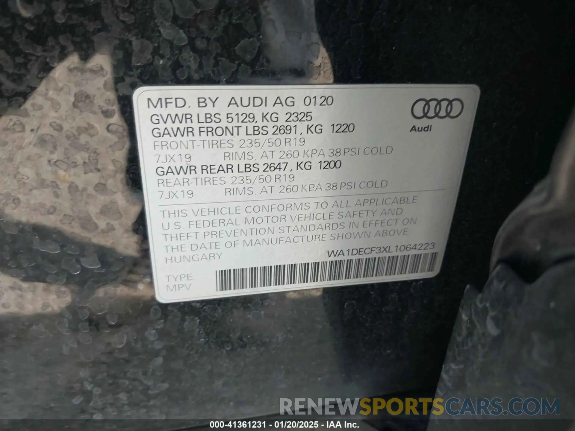 9 Photograph of a damaged car WA1DECF3XL1064223 AUDI Q3 2020