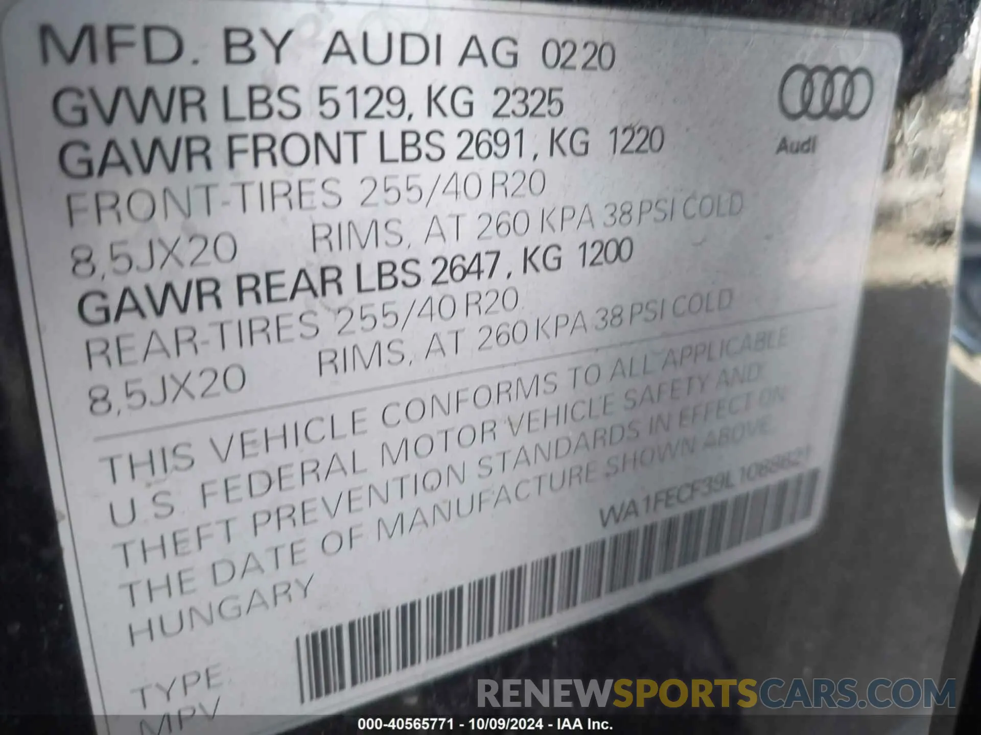 9 Photograph of a damaged car WA1FECF39L1088621 AUDI Q3 2020