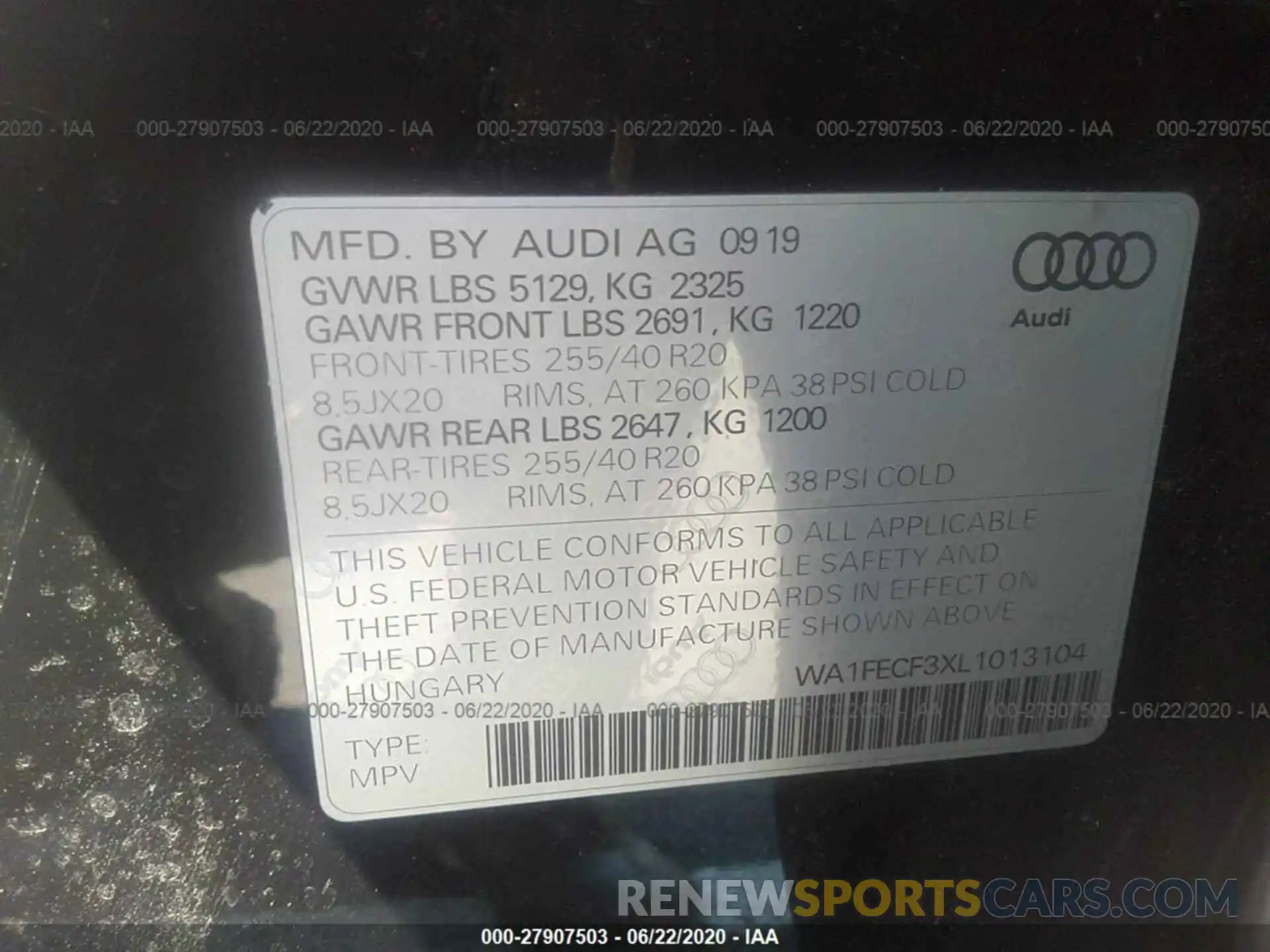 9 Photograph of a damaged car WA1FECF3XL1013104 AUDI Q3 2020