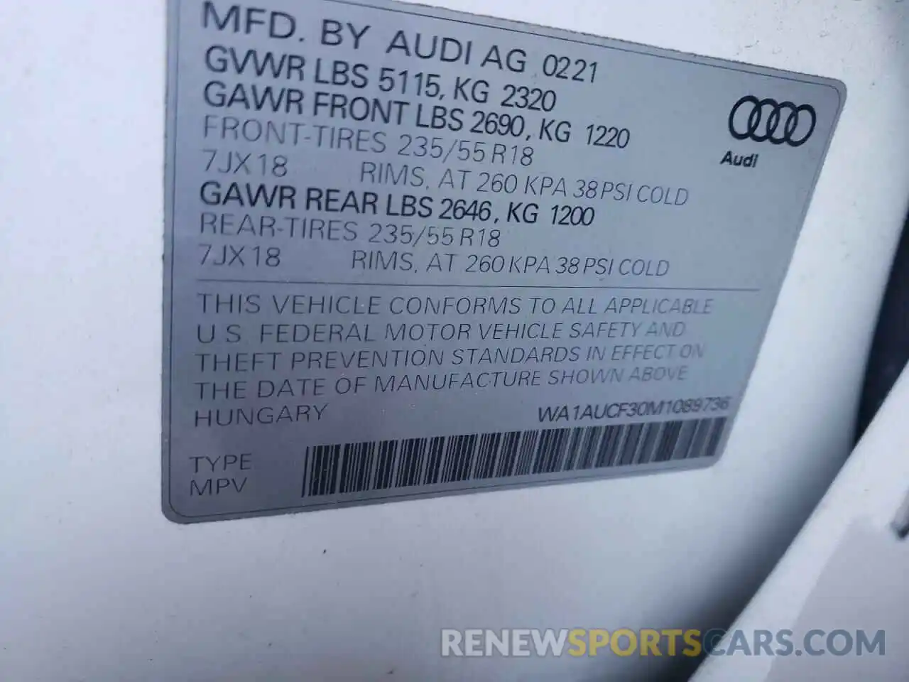 13 Photograph of a damaged car WA1AUCF30M1089736 AUDI Q3 2021