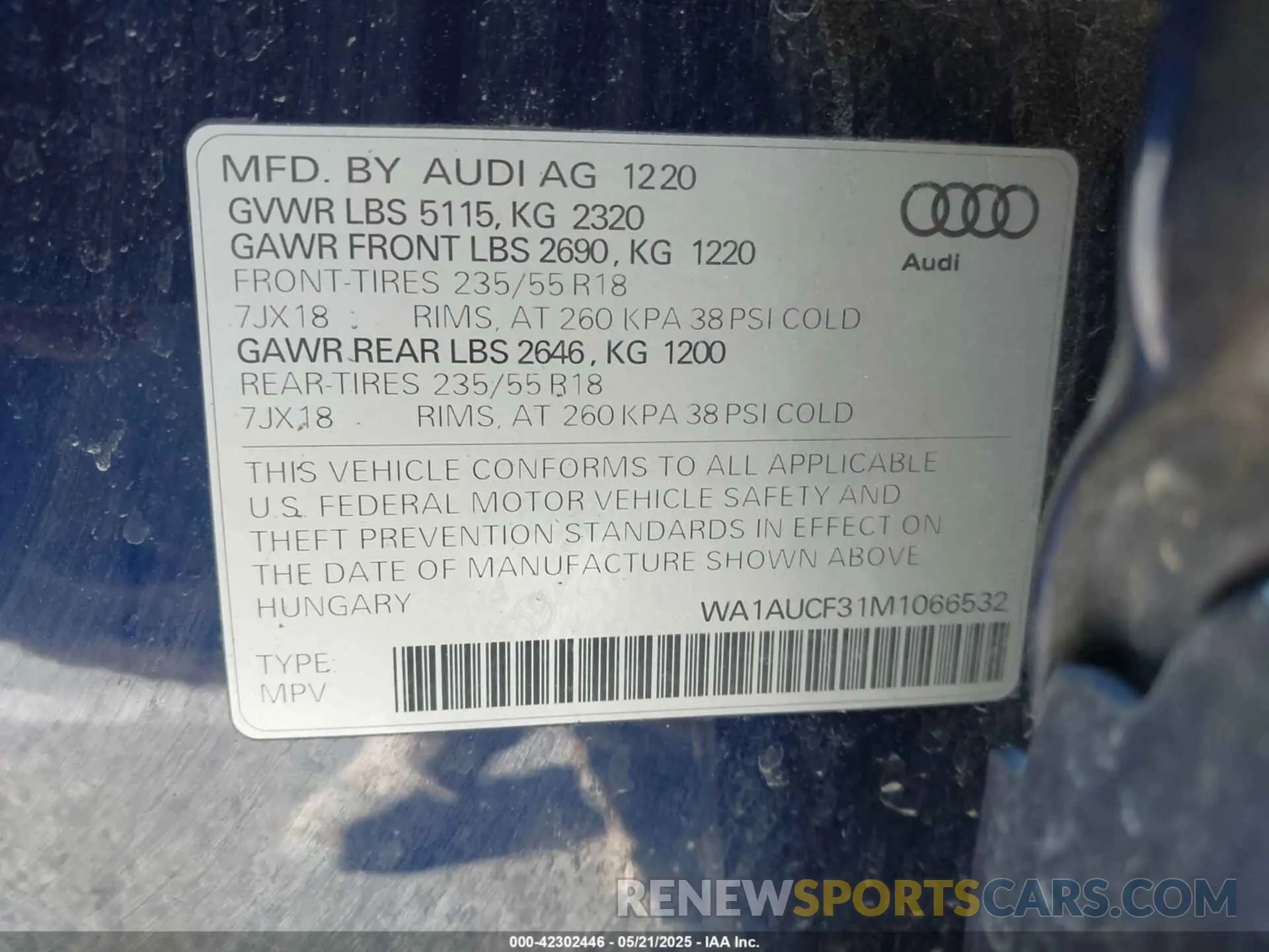 9 Photograph of a damaged car WA1AUCF31M1066532 AUDI Q3 2021