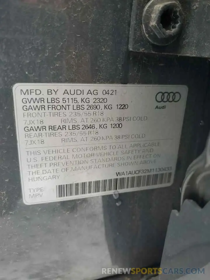 13 Photograph of a damaged car WA1AUCF32M1130433 AUDI Q3 2021