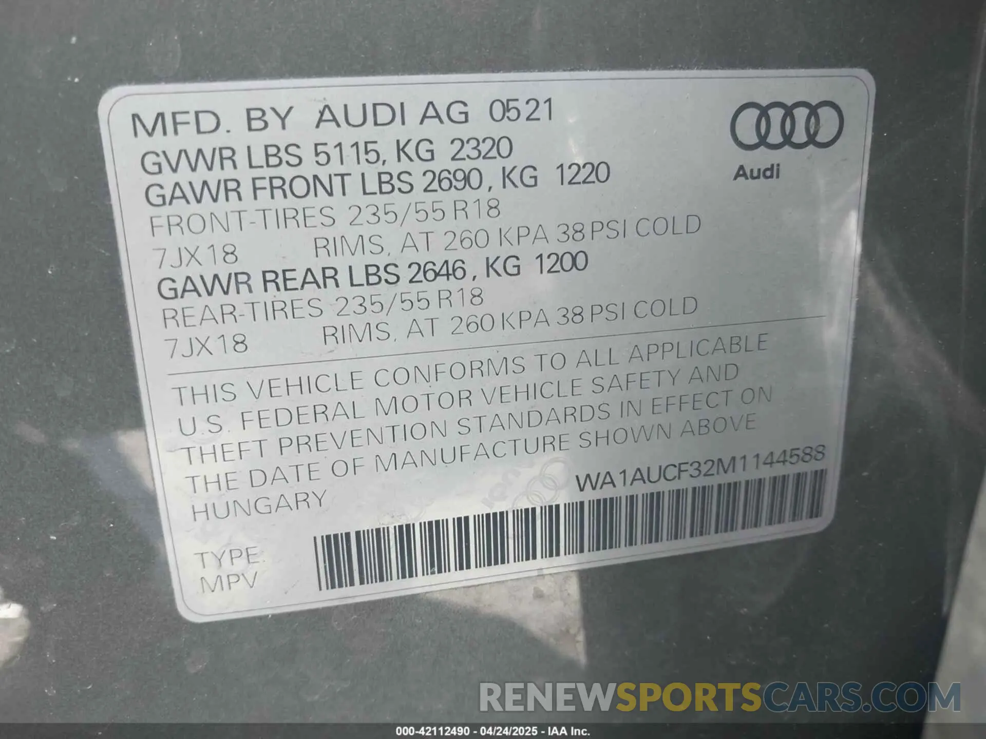 9 Photograph of a damaged car WA1AUCF32M1144588 AUDI Q3 2021
