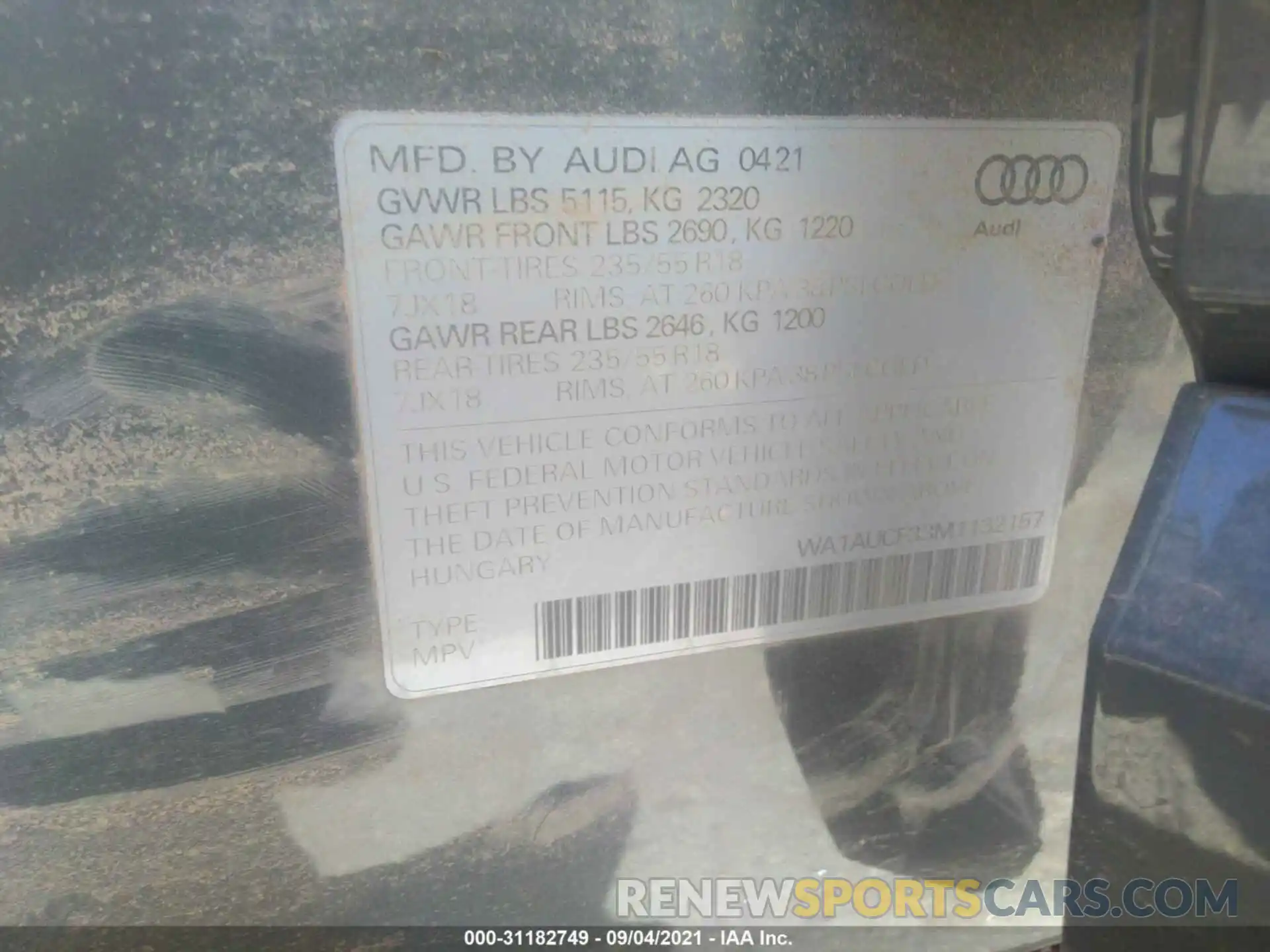 9 Photograph of a damaged car WA1AUCF33M1132157 AUDI Q3 2021