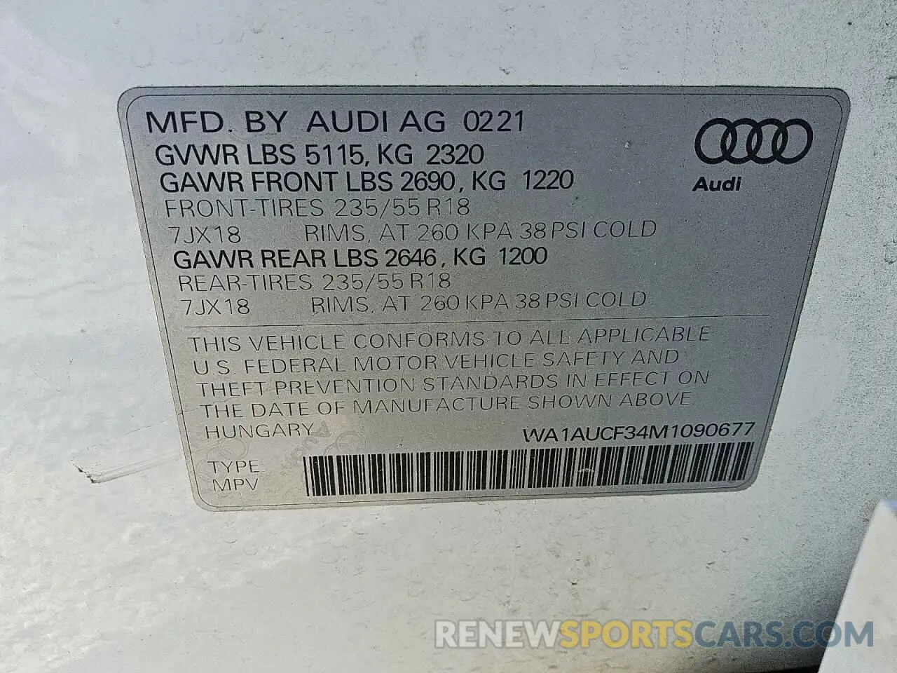 13 Photograph of a damaged car WA1AUCF34M1090677 AUDI Q3 2021