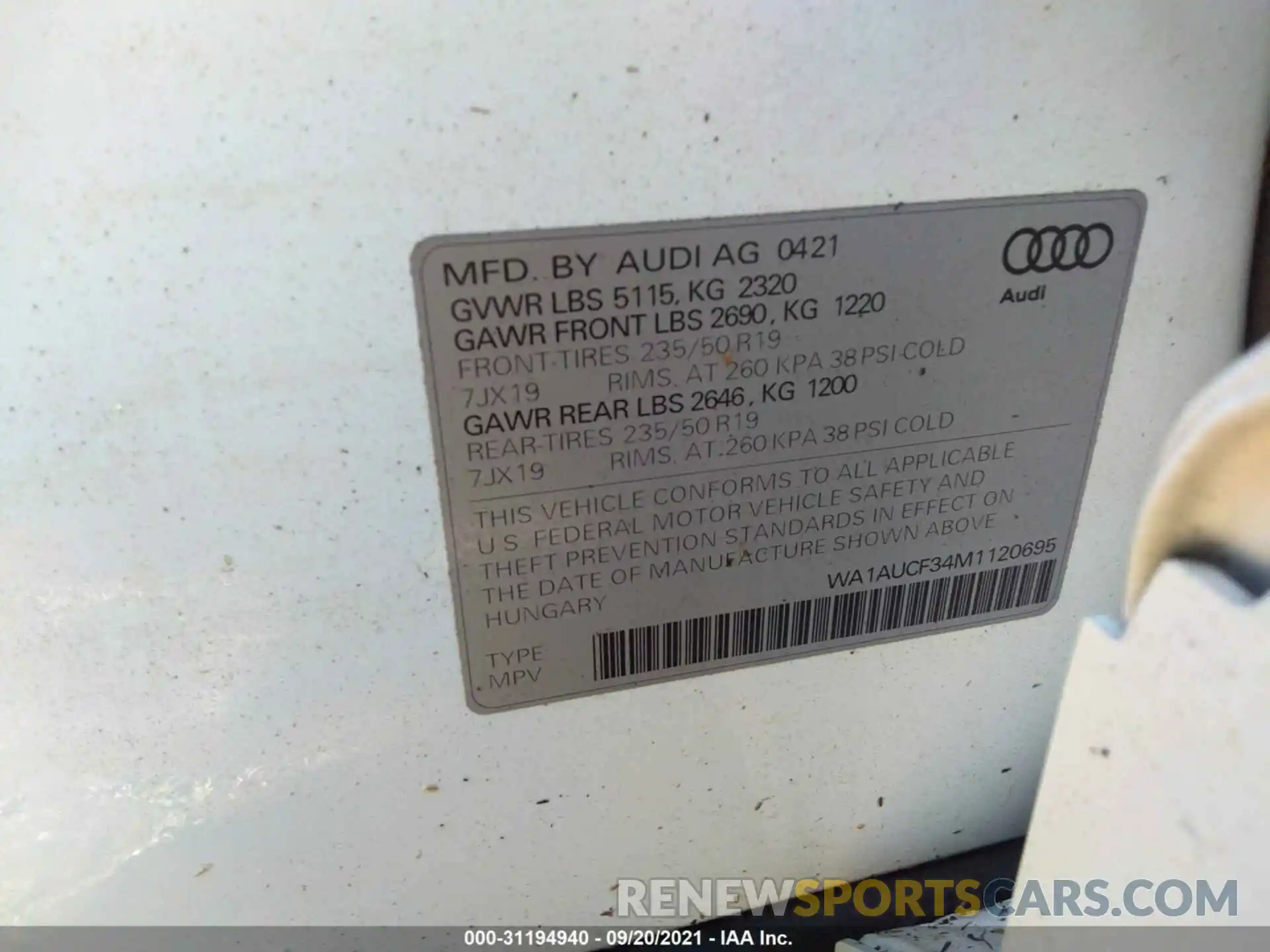 9 Photograph of a damaged car WA1AUCF34M1120695 AUDI Q3 2021