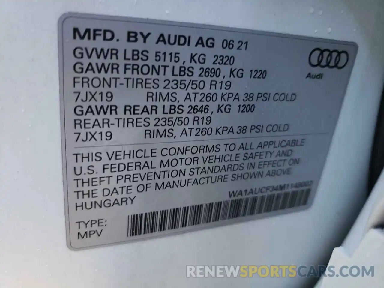 10 Photograph of a damaged car WA1AUCF34M1149002 AUDI Q3 2021