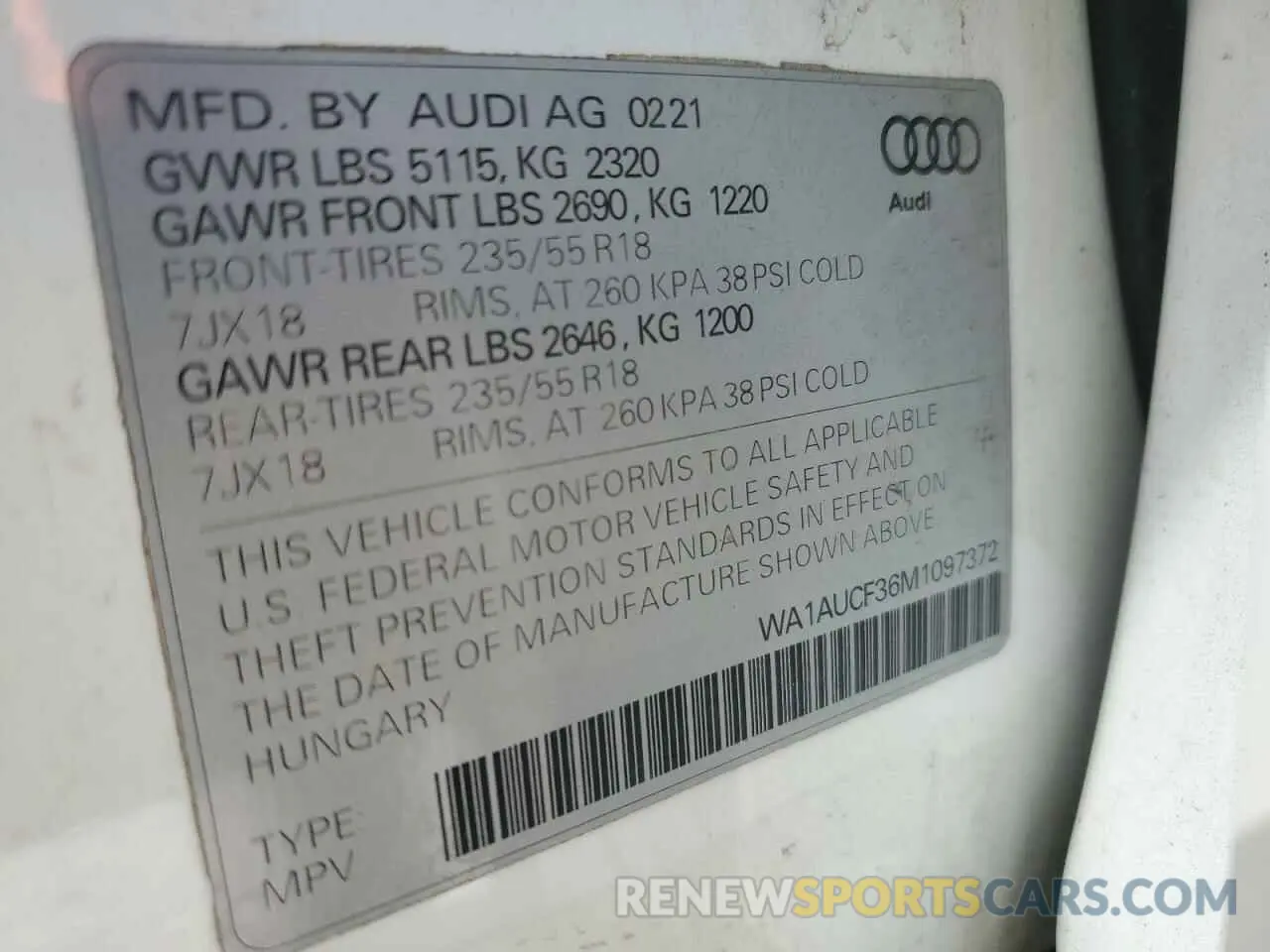 13 Photograph of a damaged car WA1AUCF36M1097372 AUDI Q3 2021