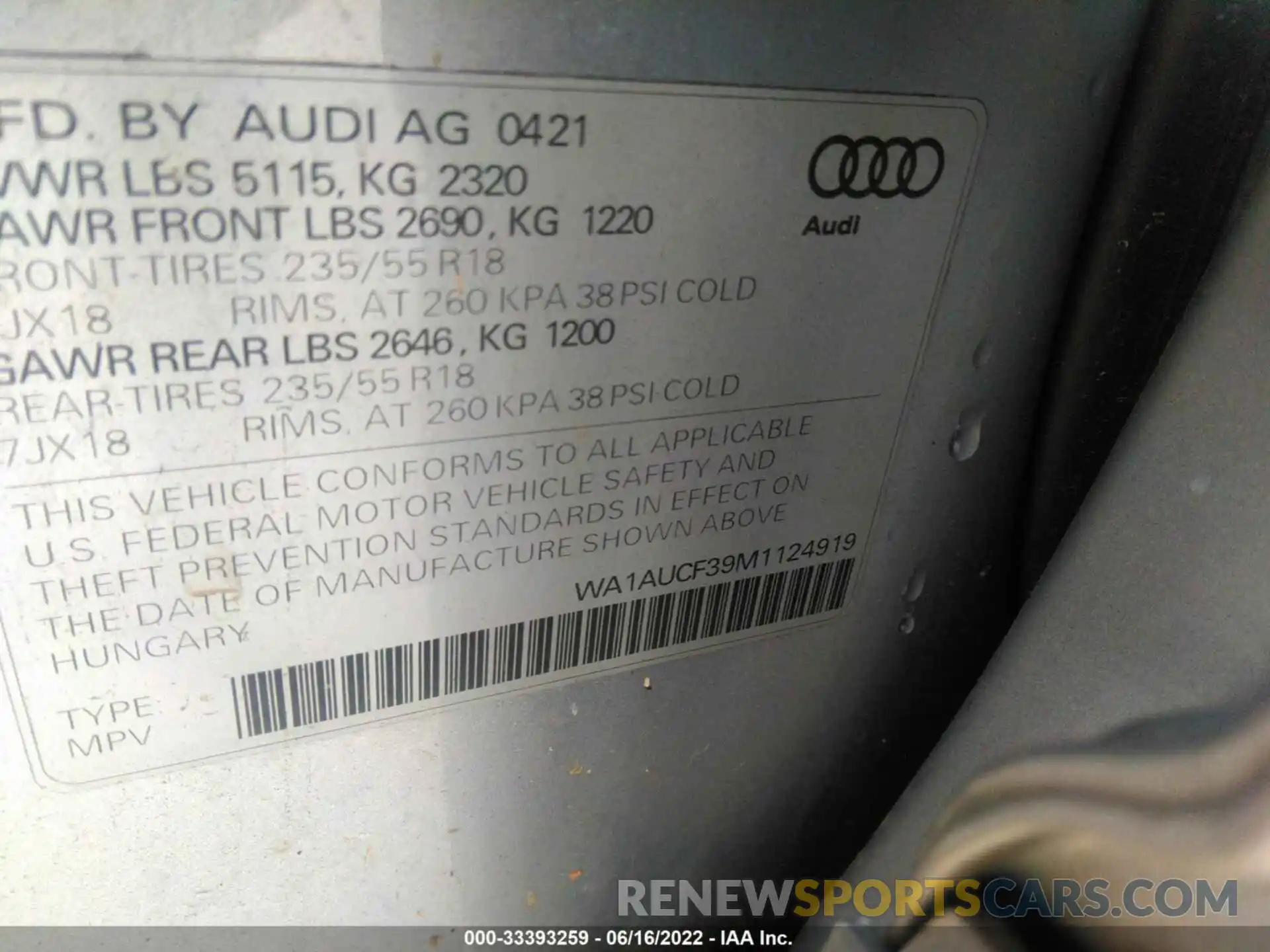 9 Photograph of a damaged car WA1AUCF39M1124919 AUDI Q3 2021