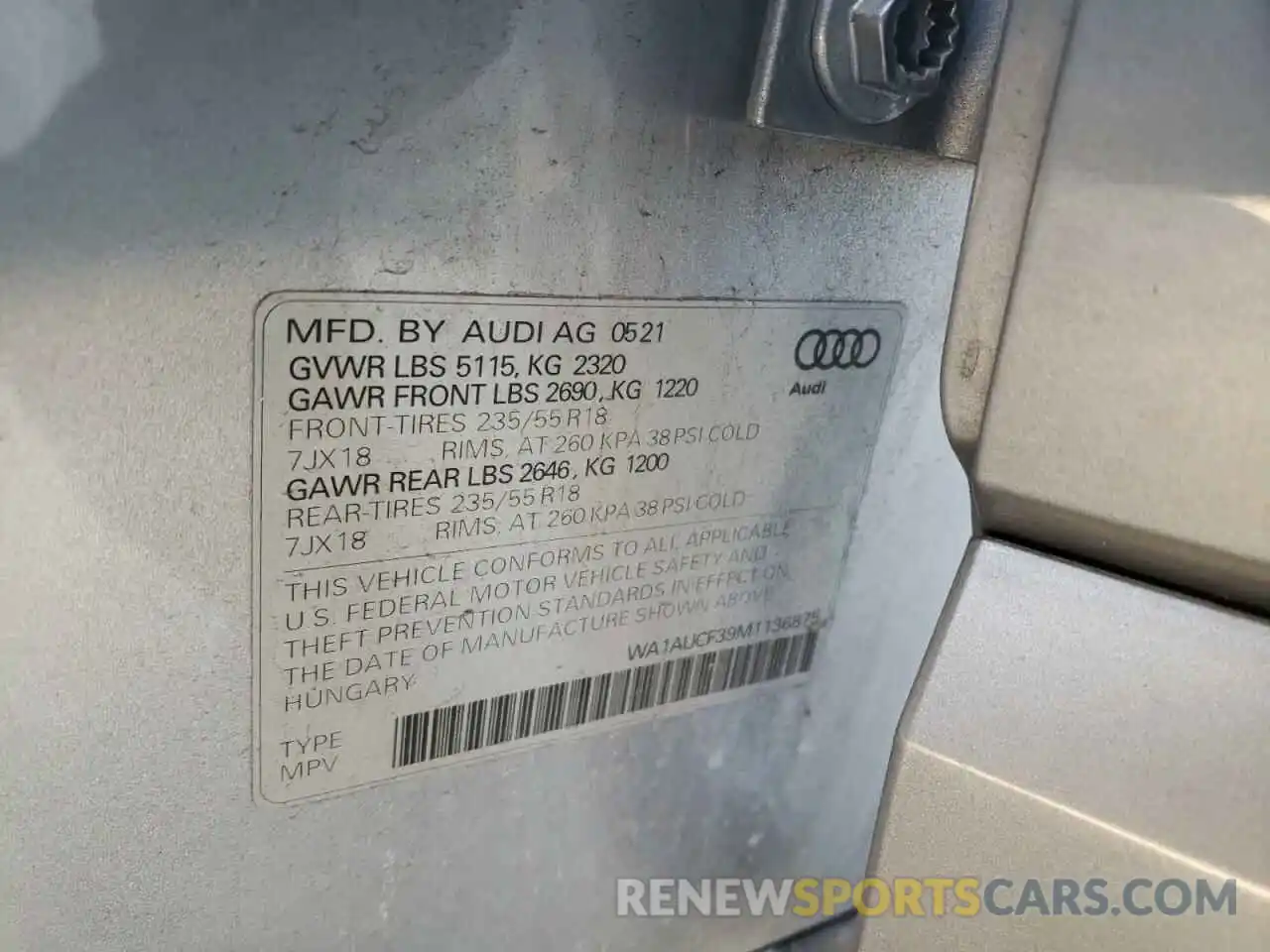 10 Photograph of a damaged car WA1AUCF39M1136875 AUDI Q3 2021