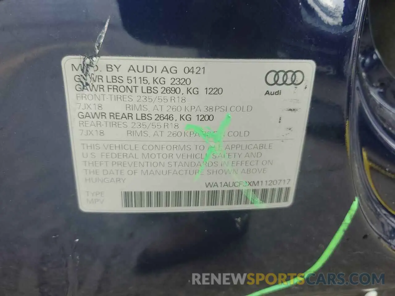 13 Photograph of a damaged car WA1AUCF3XM1120717 AUDI Q3 2021