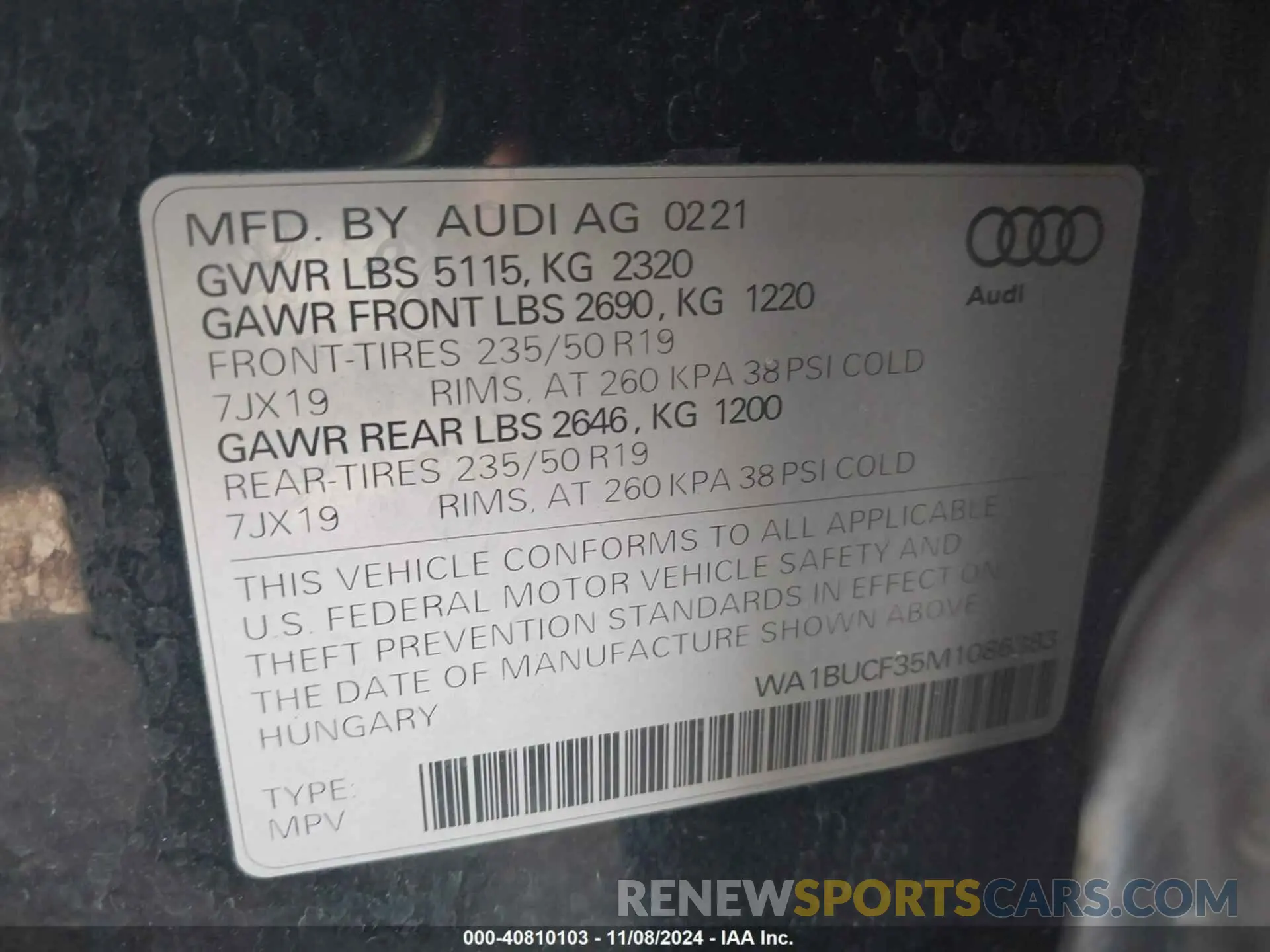9 Photograph of a damaged car WA1BUCF35M1086383 AUDI Q3 2021