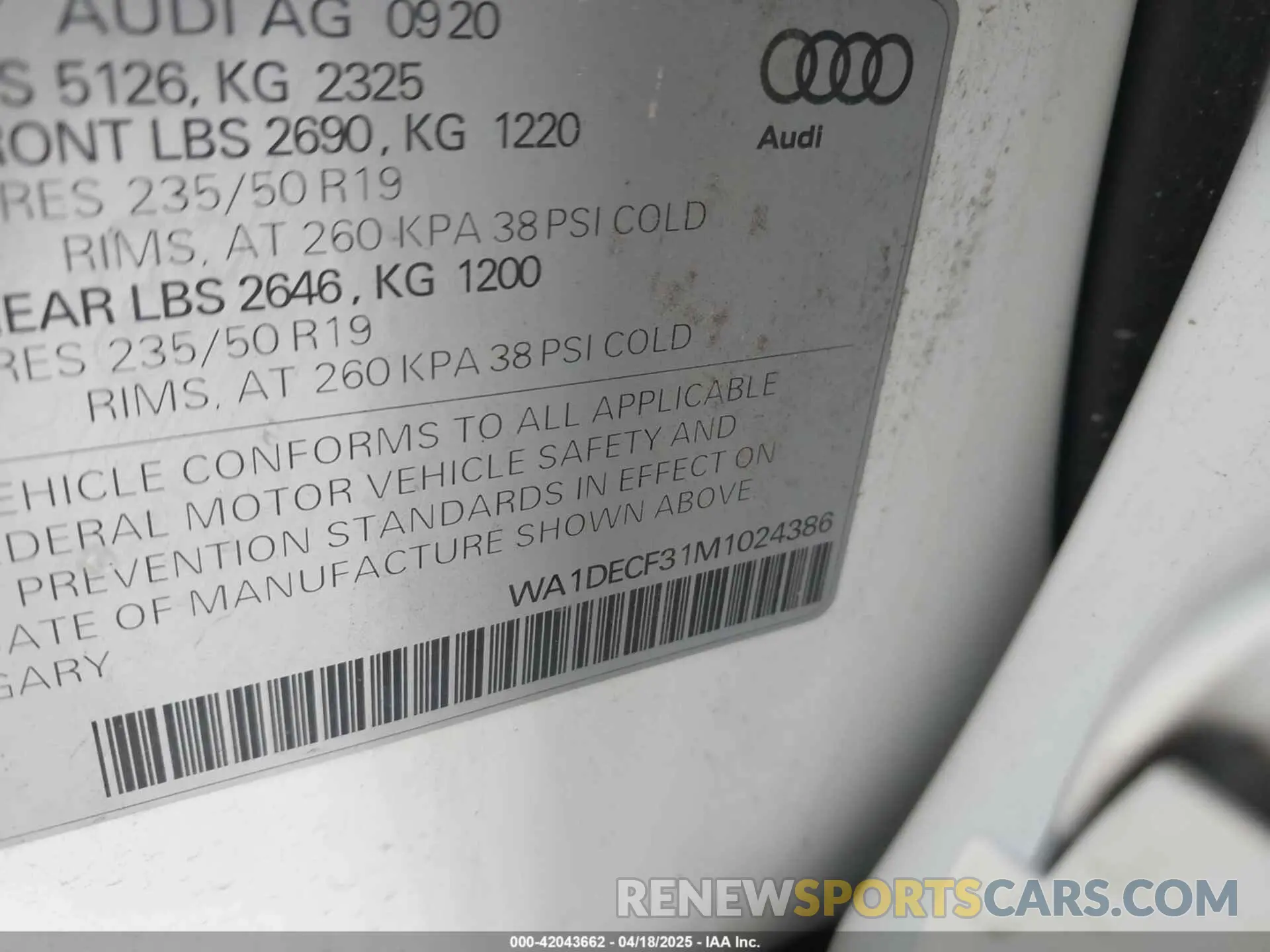 9 Photograph of a damaged car WA1DECF31M1024386 AUDI Q3 2021