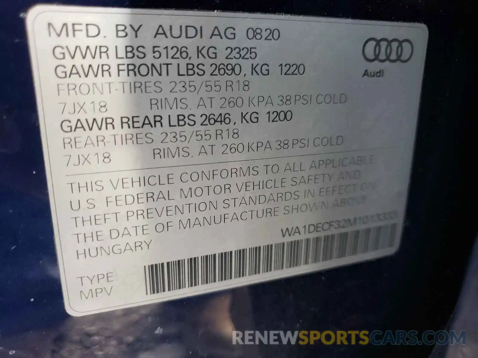 10 Photograph of a damaged car WA1DECF32M1013333 AUDI Q3 2021