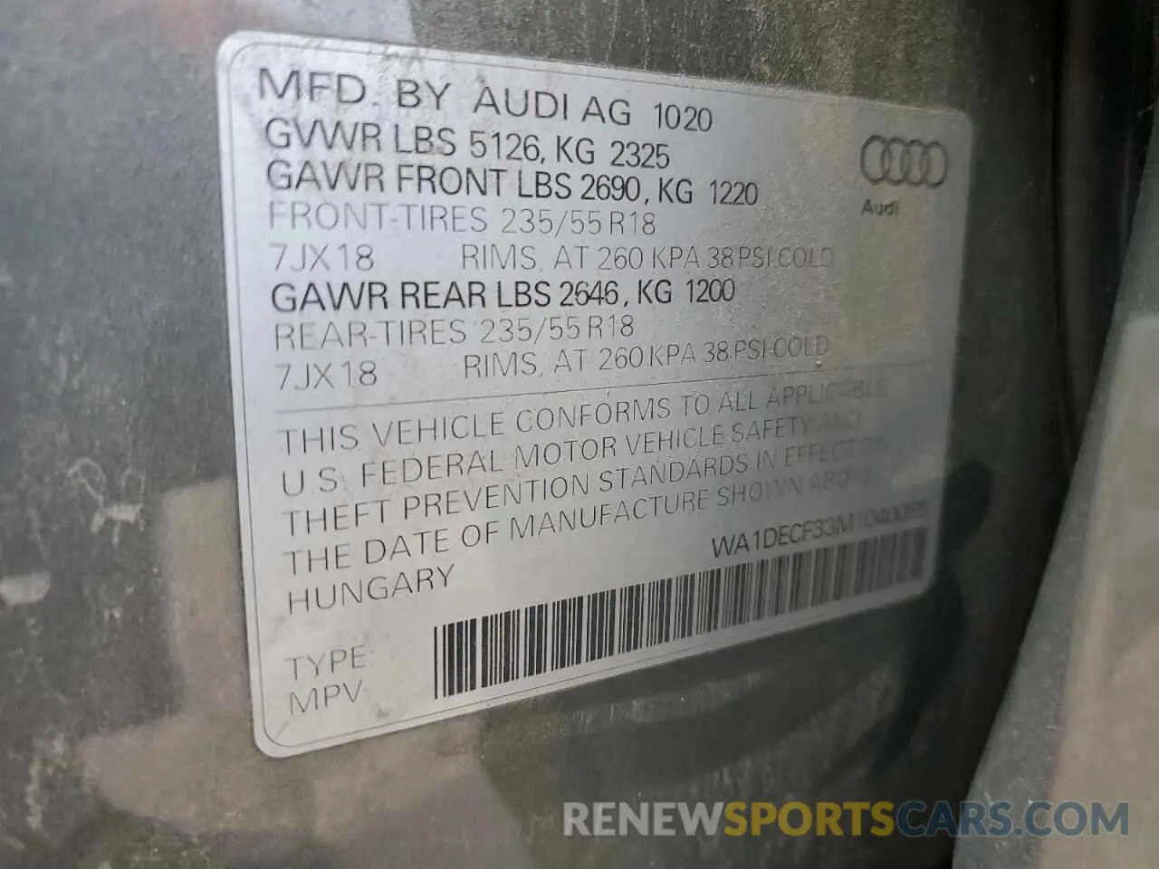 13 Photograph of a damaged car WA1DECF33M1040069 AUDI Q3 2021
