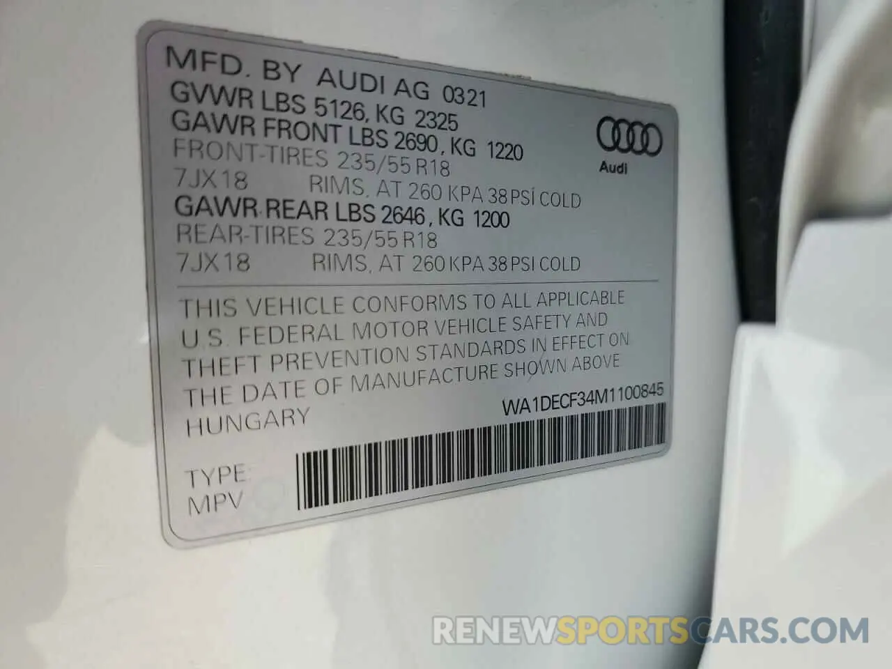 13 Photograph of a damaged car WA1DECF34M1100845 AUDI Q3 2021