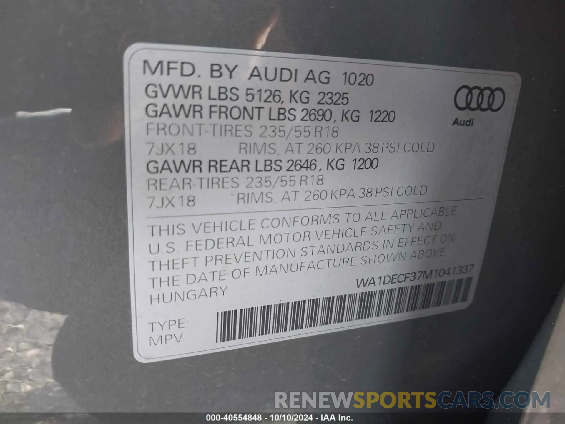 9 Photograph of a damaged car WA1DECF37M1041337 AUDI Q3 2021