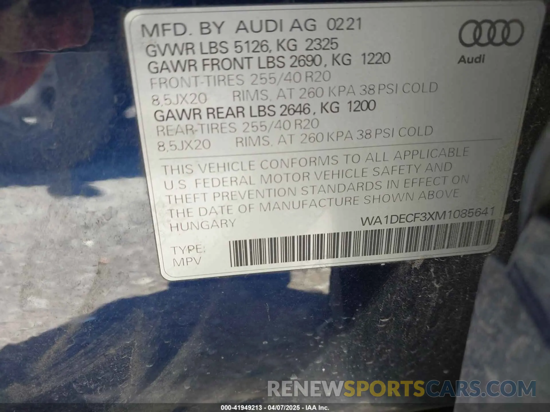 9 Photograph of a damaged car WA1DECF3XM1085641 AUDI Q3 2021