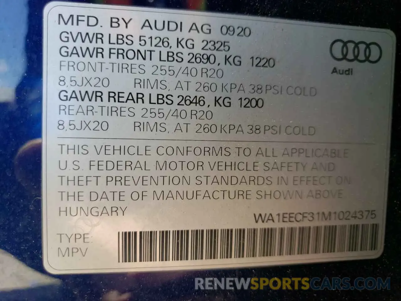 13 Photograph of a damaged car WA1EECF31M1024375 AUDI Q3 2021
