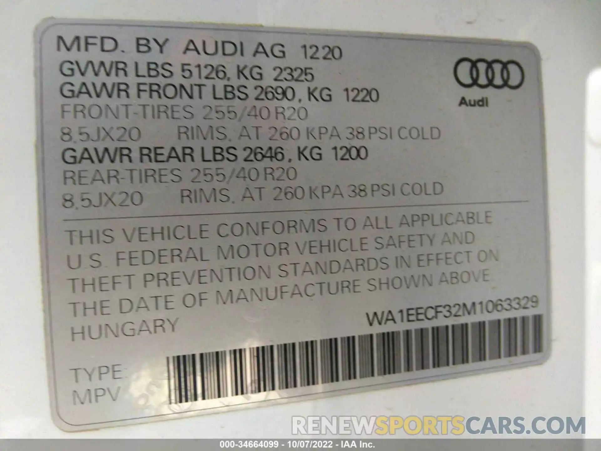 9 Photograph of a damaged car WA1EECF32M1063329 AUDI Q3 2021