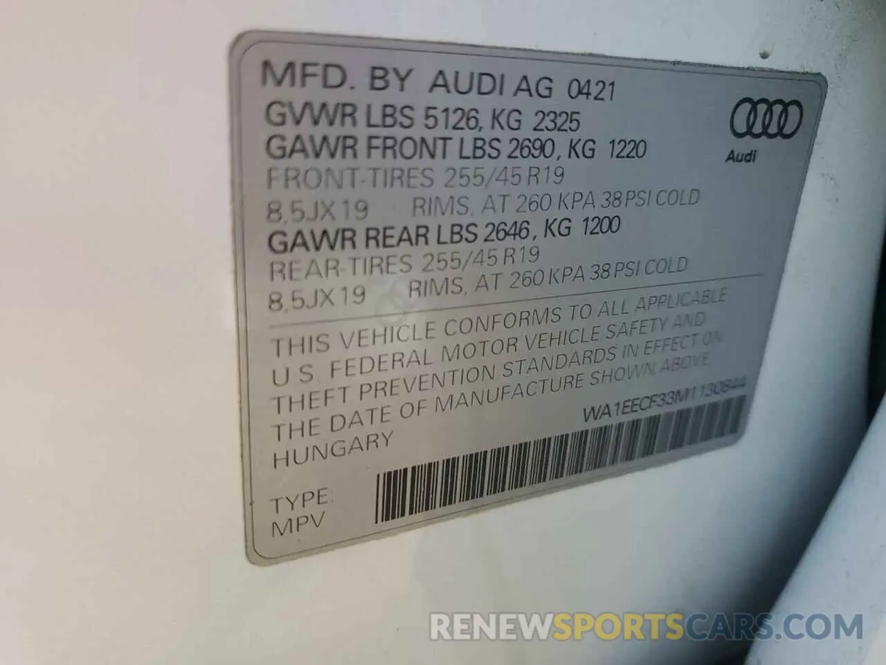 14 Photograph of a damaged car WA1EECF33M1130844 AUDI Q3 2021