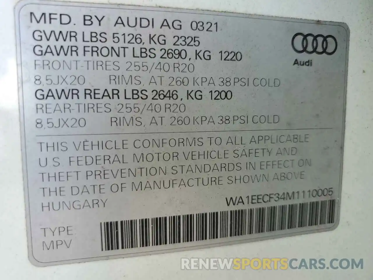 13 Photograph of a damaged car WA1EECF34M1110005 AUDI Q3 2021