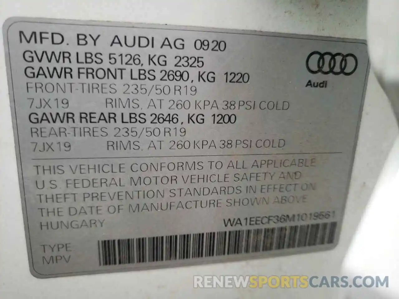 10 Photograph of a damaged car WA1EECF36M1019561 AUDI Q3 2021