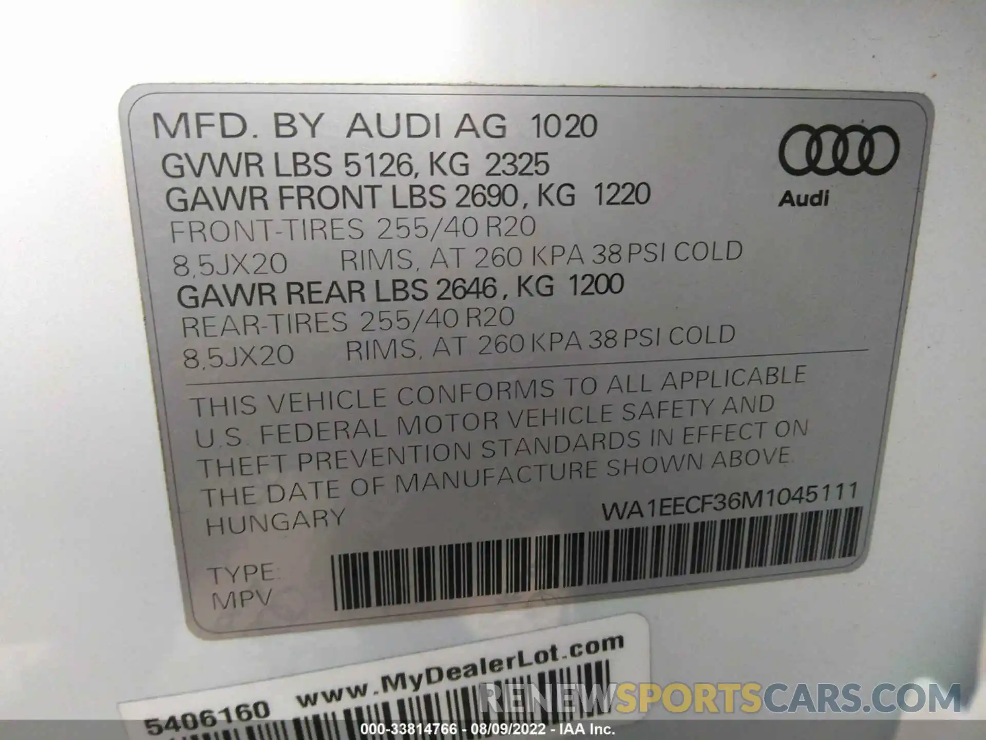 9 Photograph of a damaged car WA1EECF36M1045111 AUDI Q3 2021