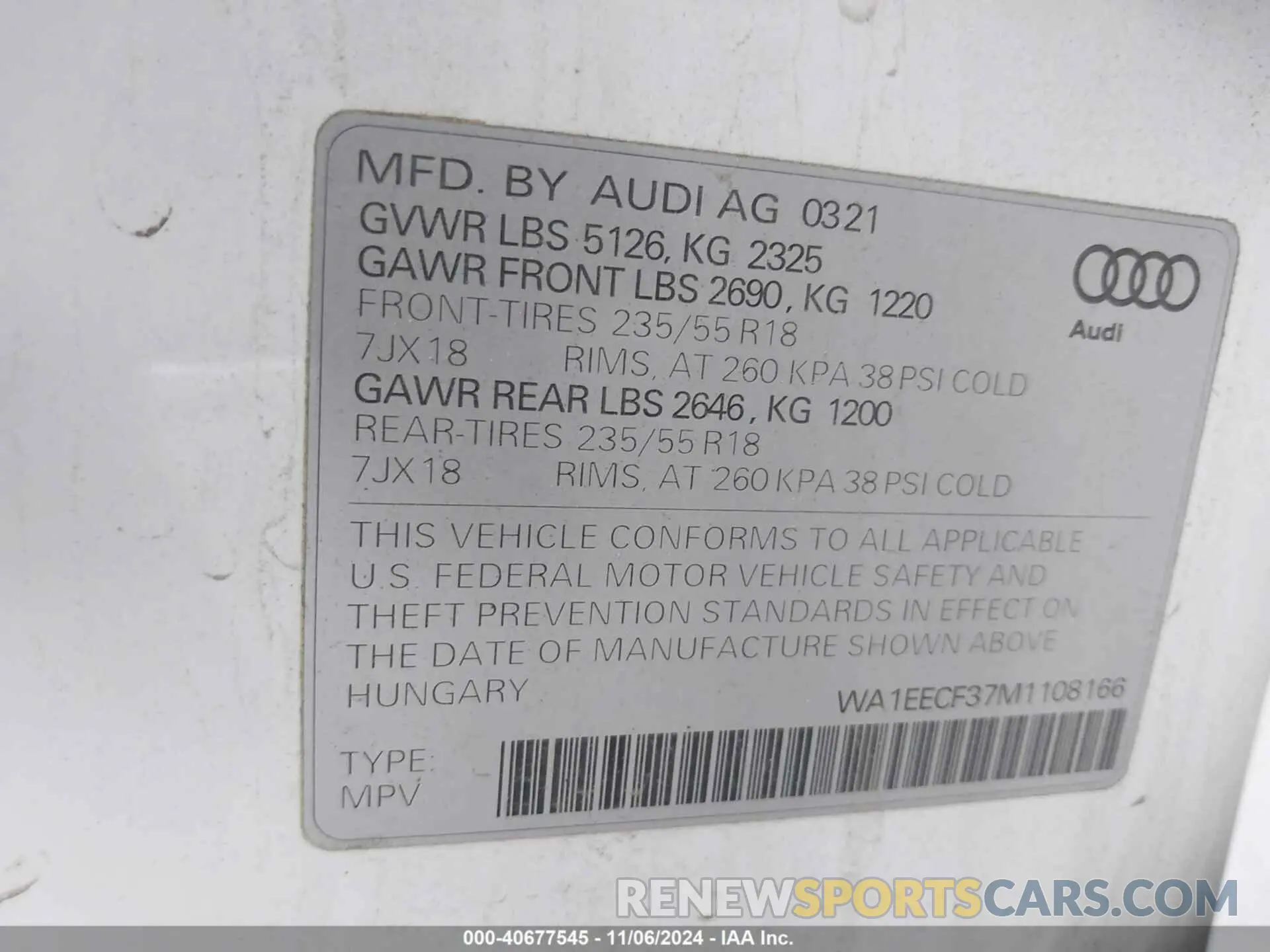 9 Photograph of a damaged car WA1EECF37M1108166 AUDI Q3 2021