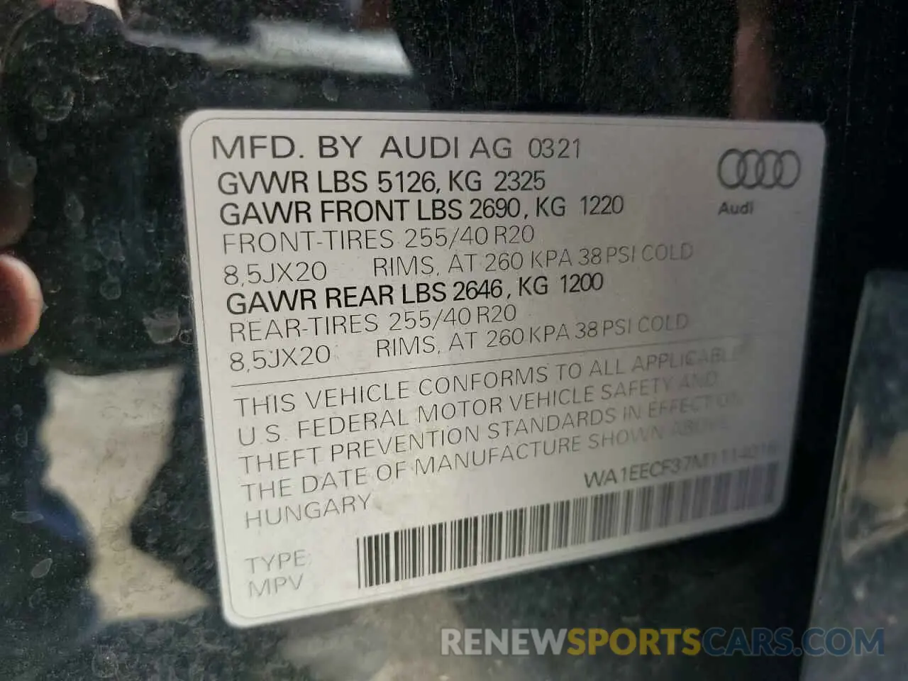 13 Photograph of a damaged car WA1EECF37M1114016 AUDI Q3 2021