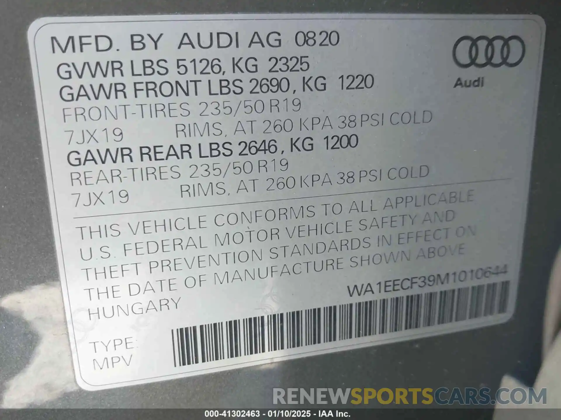 9 Photograph of a damaged car WA1EECF39M1010644 AUDI Q3 2021