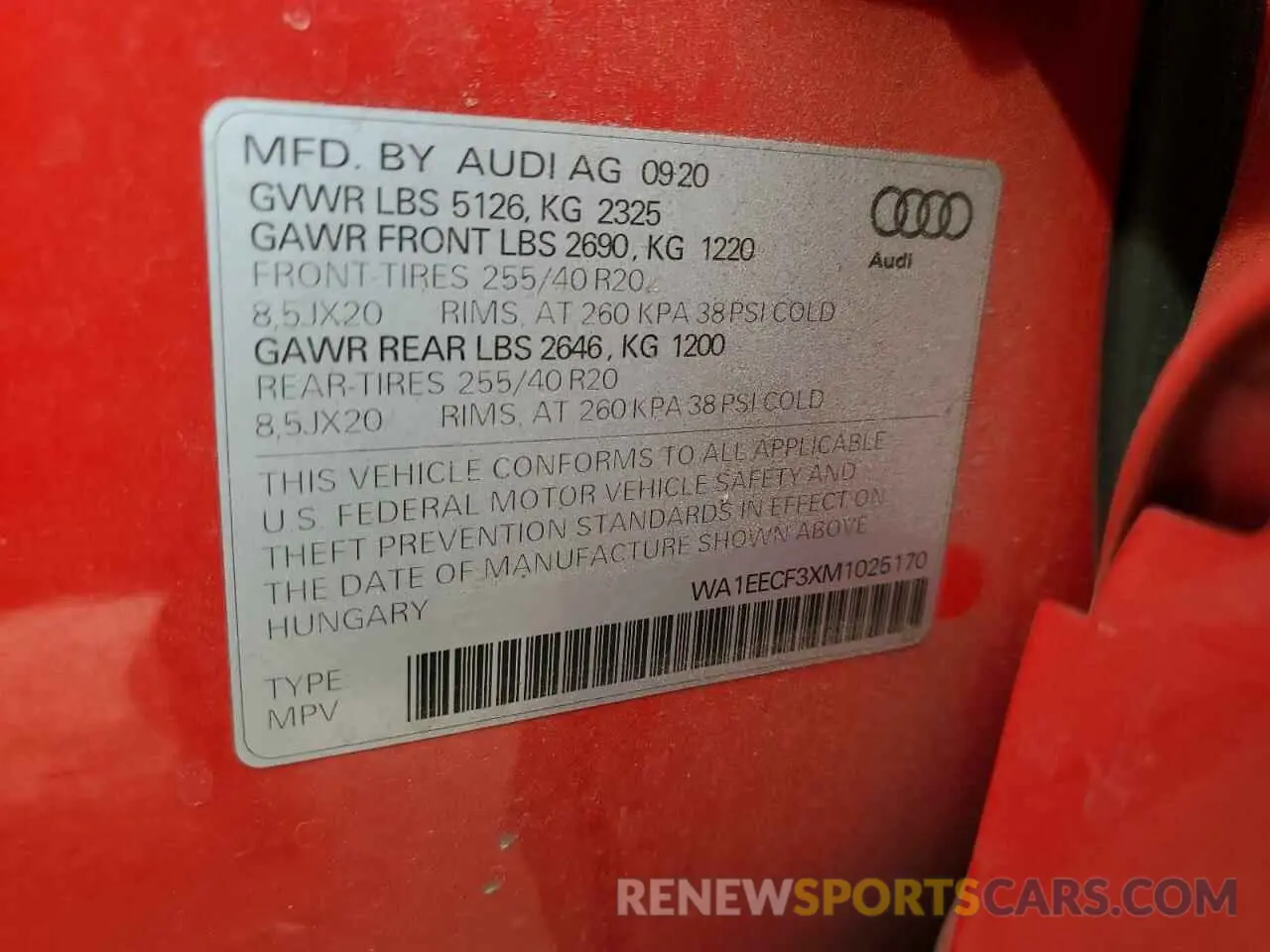 16 Photograph of a damaged car WA1EECF3XM1025170 AUDI Q3 2021