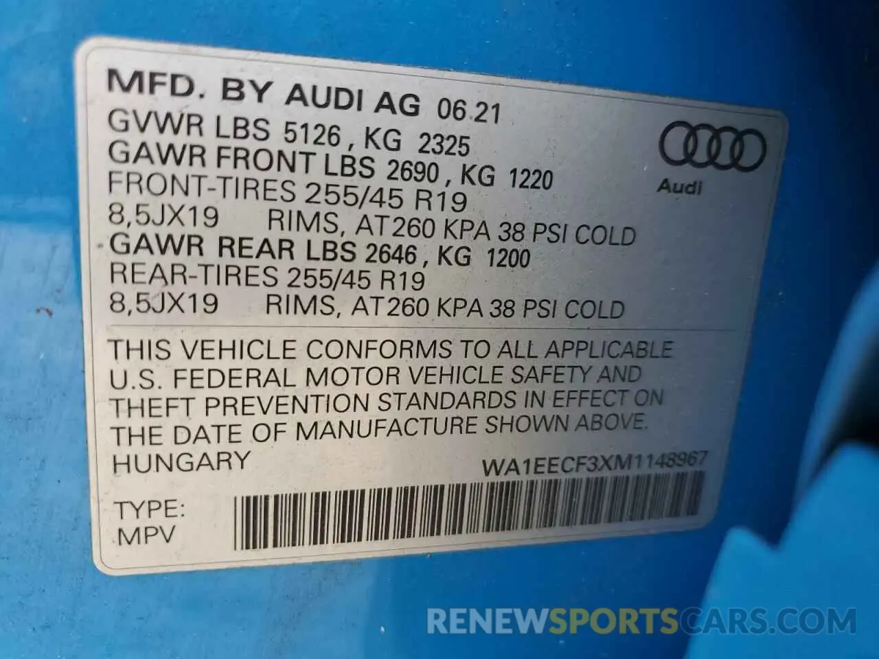 13 Photograph of a damaged car WA1EECF3XM1148967 AUDI Q3 2021