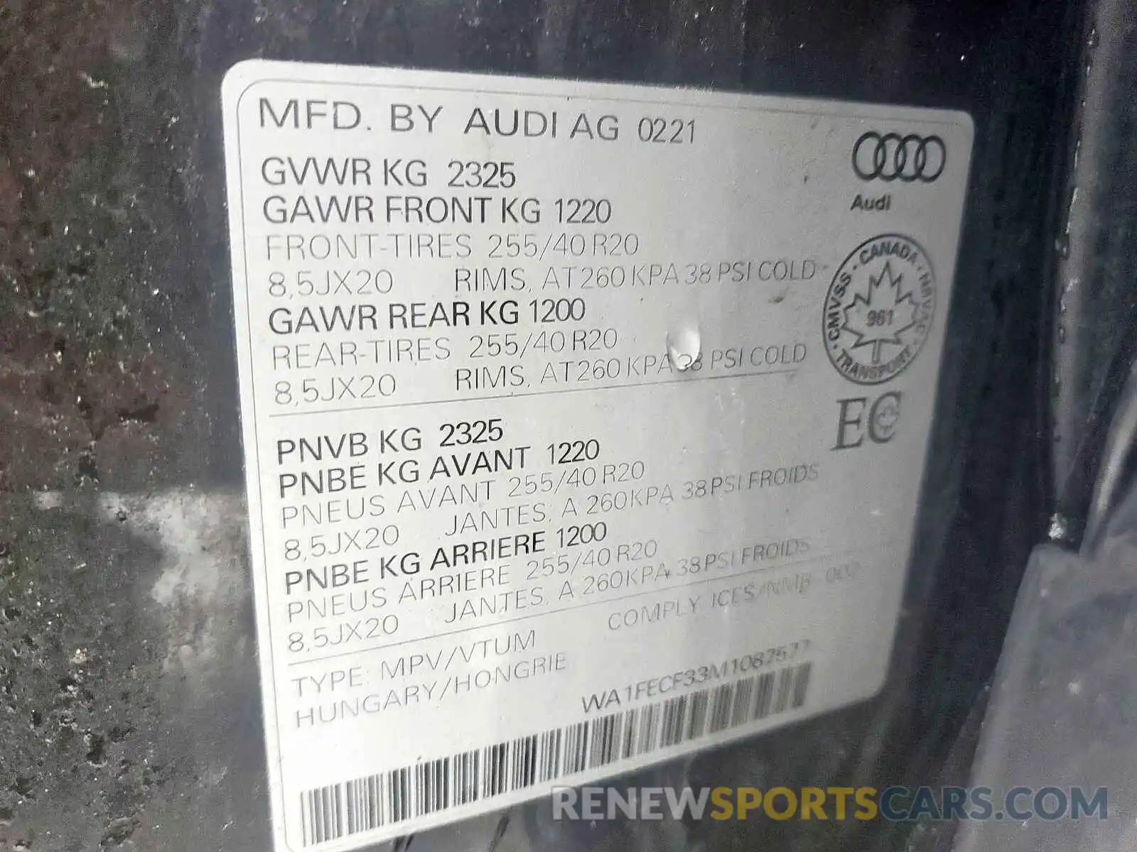 10 Photograph of a damaged car WA1FECF33M1087577 AUDI Q3 2021