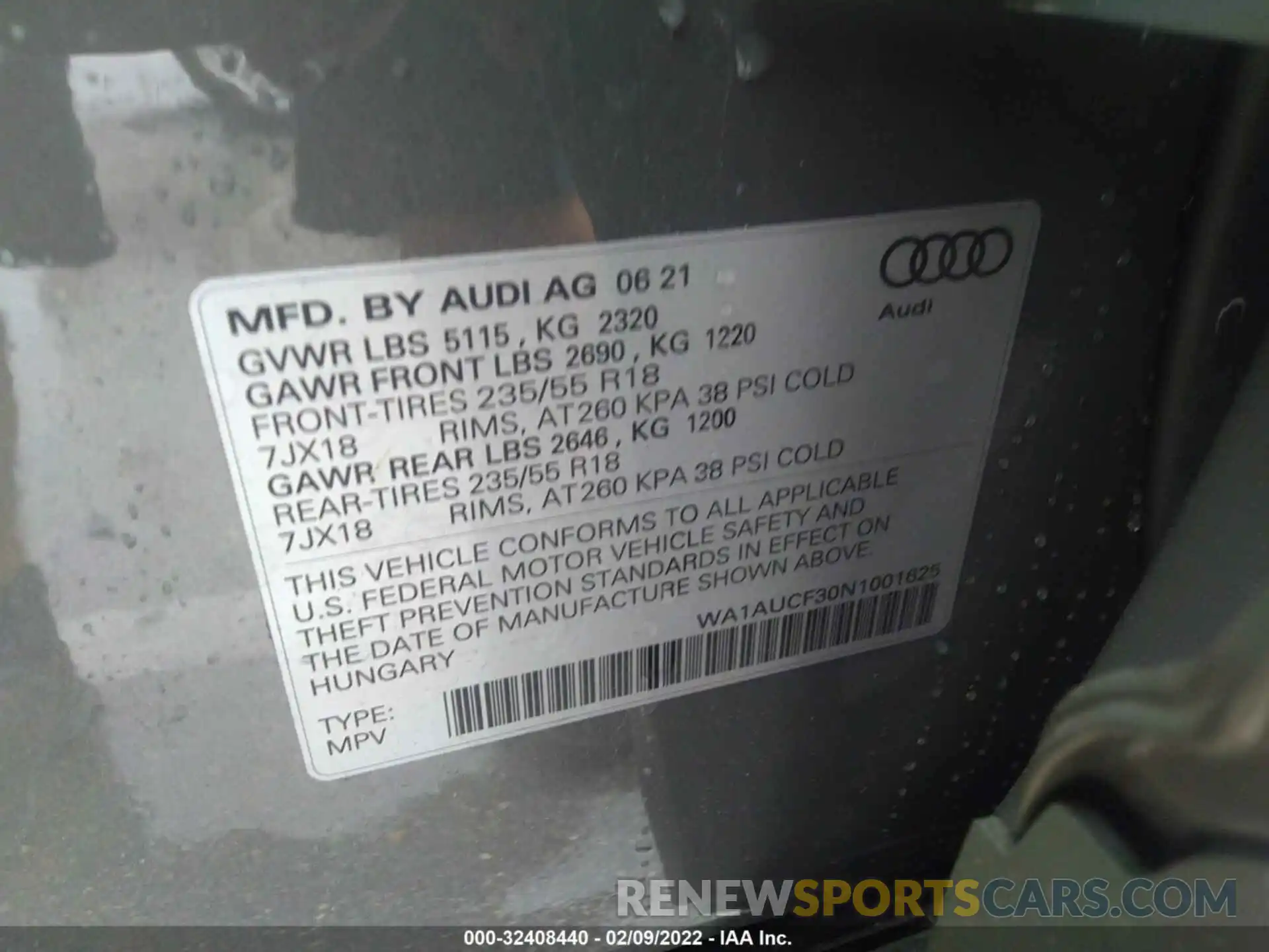 9 Photograph of a damaged car WA1AUCF30N1001625 AUDI Q3 2022