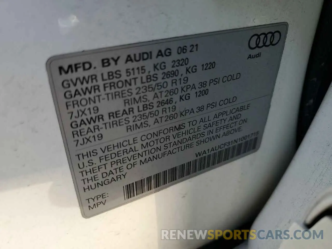 15 Photograph of a damaged car WA1AUCF31N1001715 AUDI Q3 2022