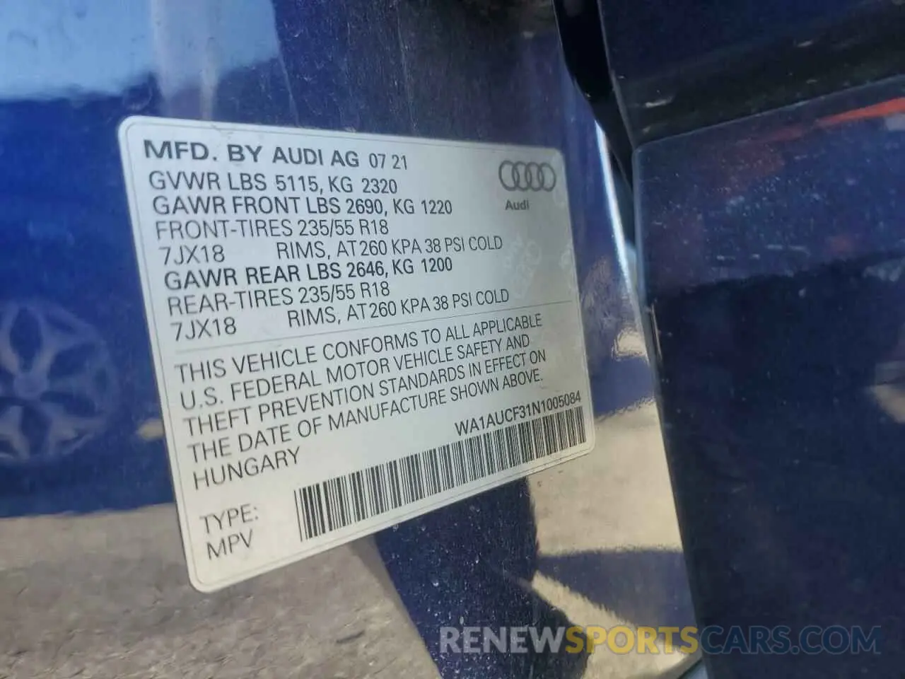 14 Photograph of a damaged car WA1AUCF31N1005084 AUDI Q3 2022