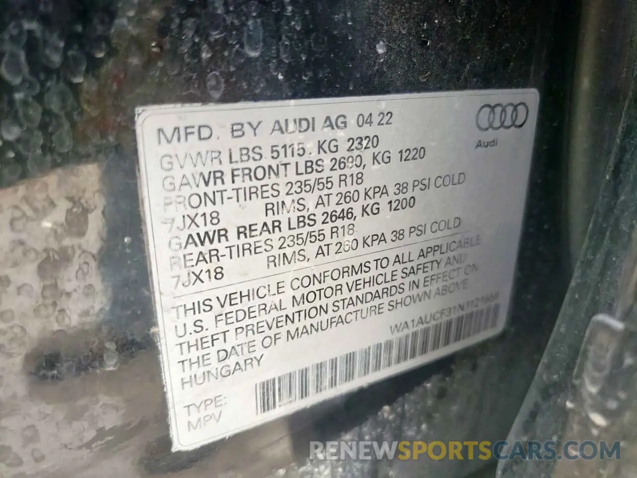 13 Photograph of a damaged car WA1AUCF31N1121658 AUDI Q3 2022