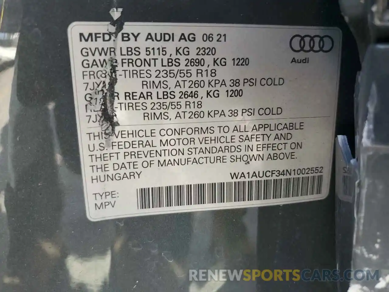 13 Photograph of a damaged car WA1AUCF34N1002552 AUDI Q3 2022