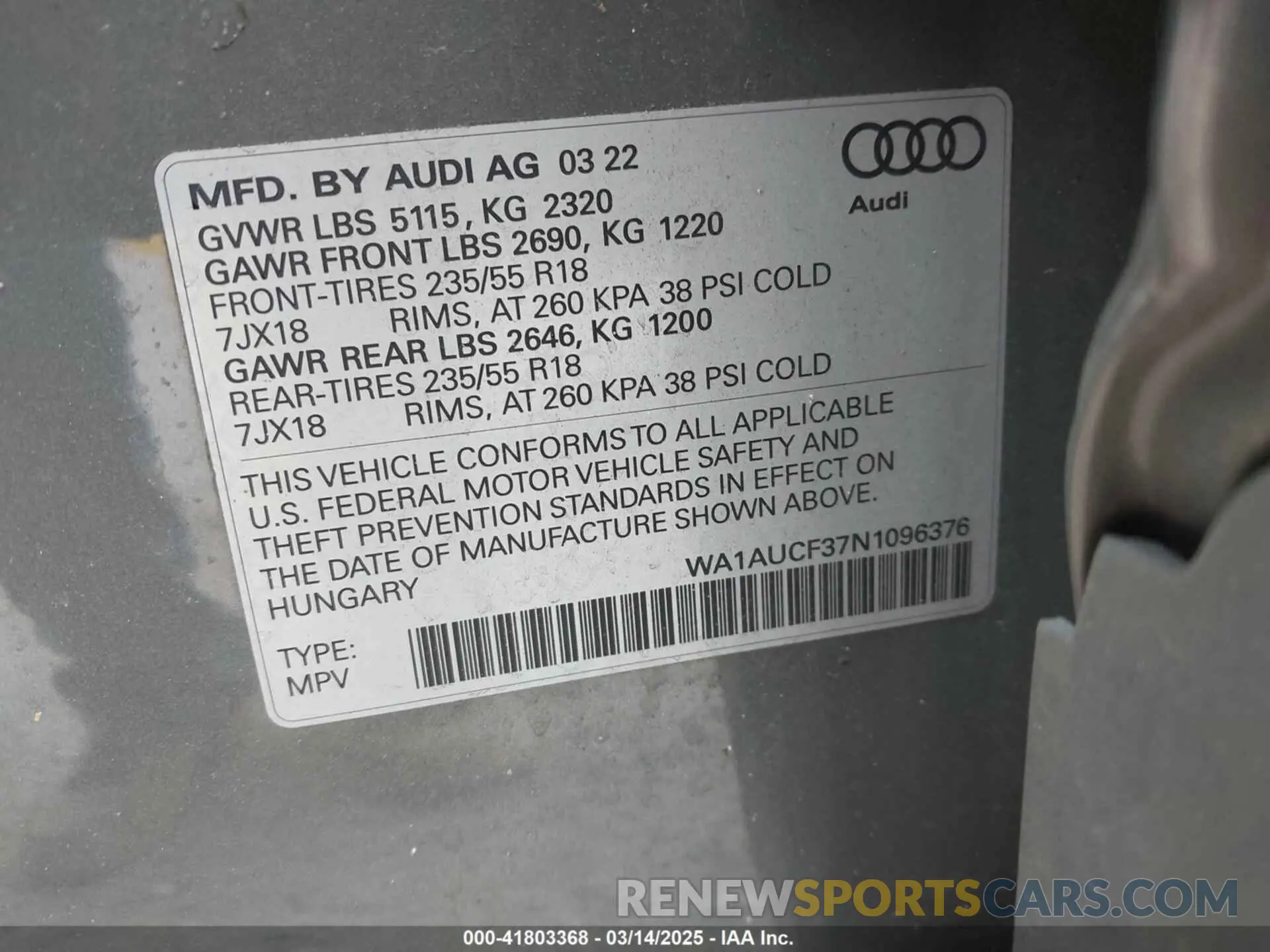 9 Photograph of a damaged car WA1AUCF37N1096376 AUDI Q3 2022