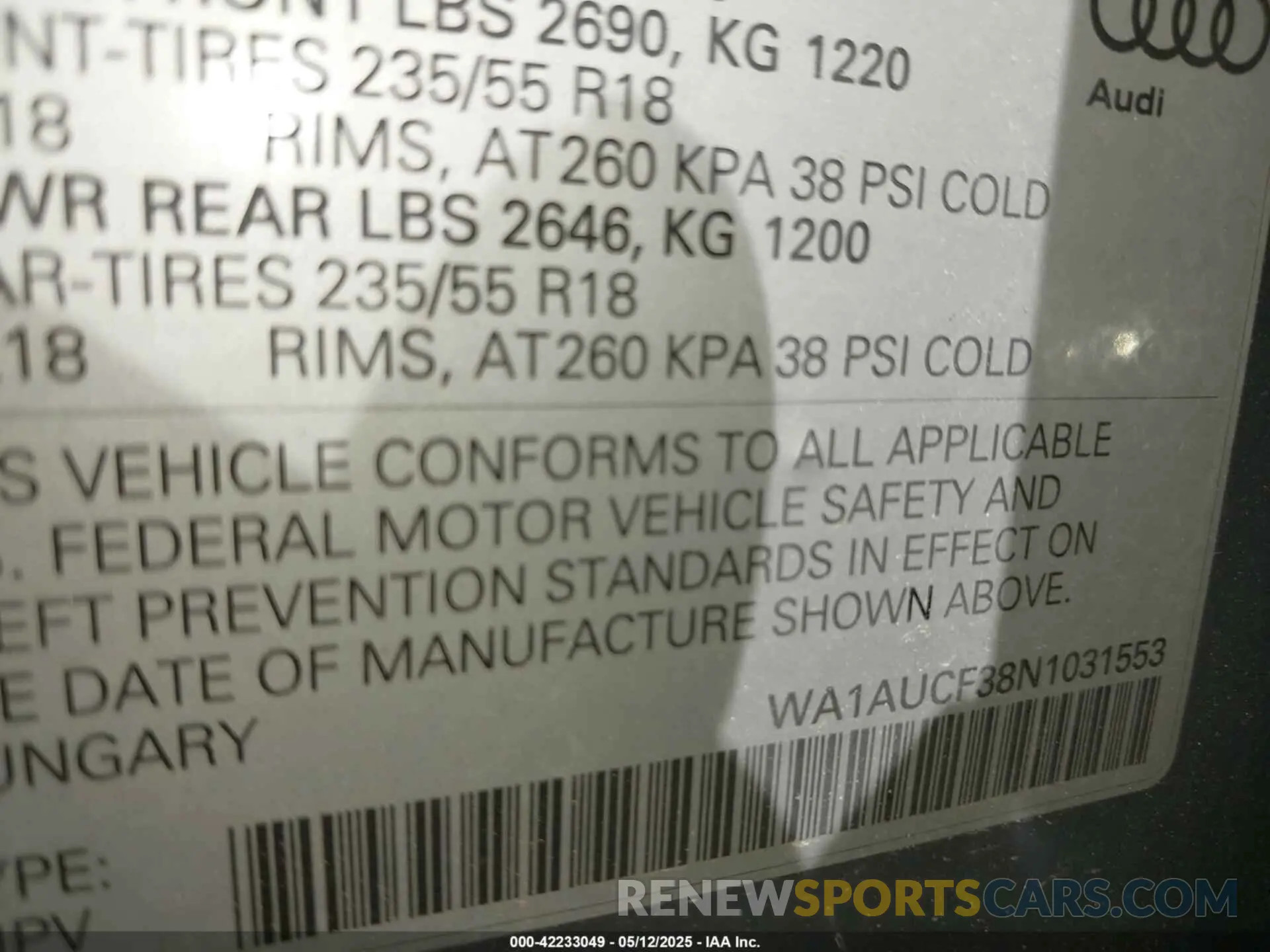 9 Photograph of a damaged car WA1AUCF38N1031553 AUDI Q3 2022