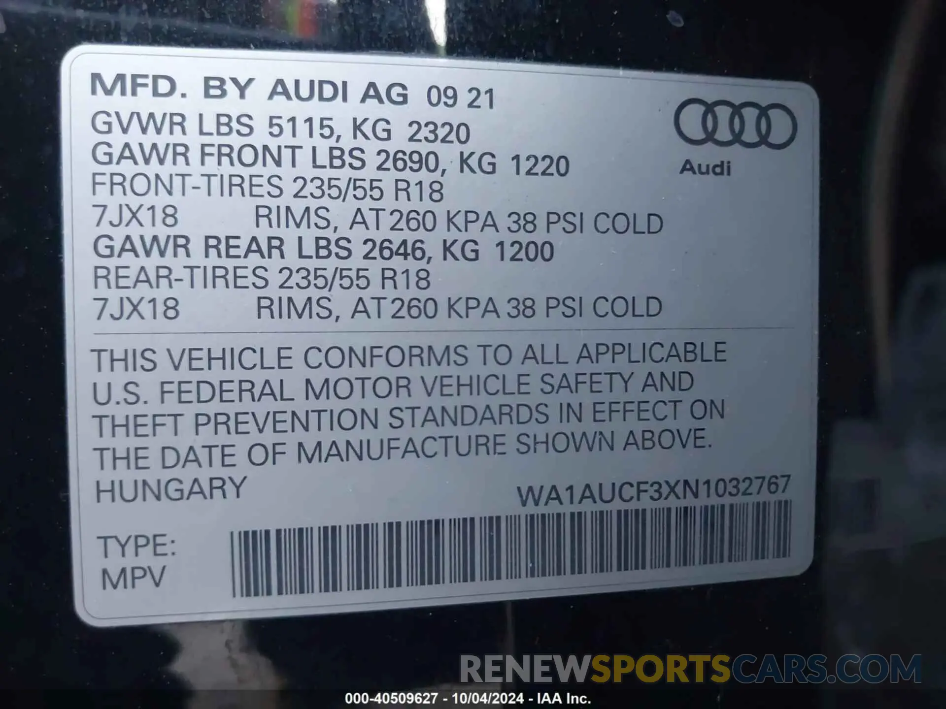 9 Photograph of a damaged car WA1AUCF3XN1032767 AUDI Q3 2022