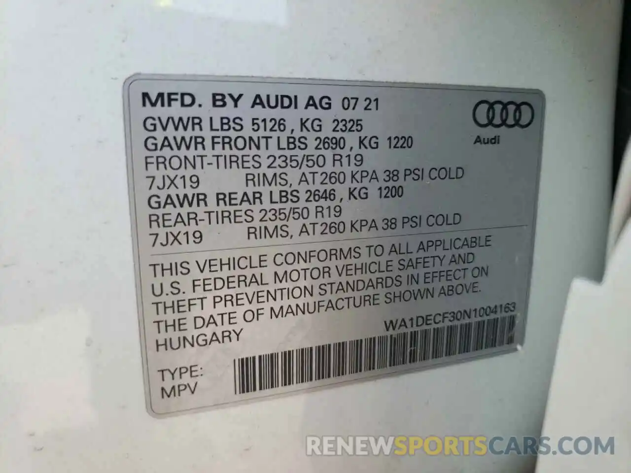 10 Photograph of a damaged car WA1DECF30N1004163 AUDI Q3 2022