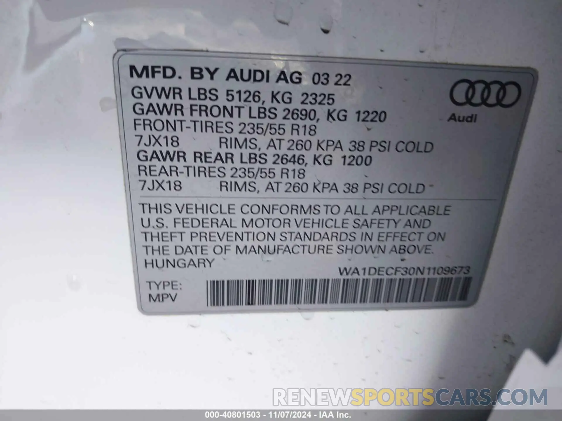 9 Photograph of a damaged car WA1DECF30N1109673 AUDI Q3 2022