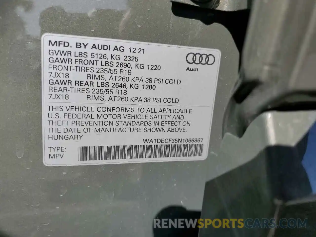 10 Photograph of a damaged car WA1DECF35N1066867 AUDI Q3 2022