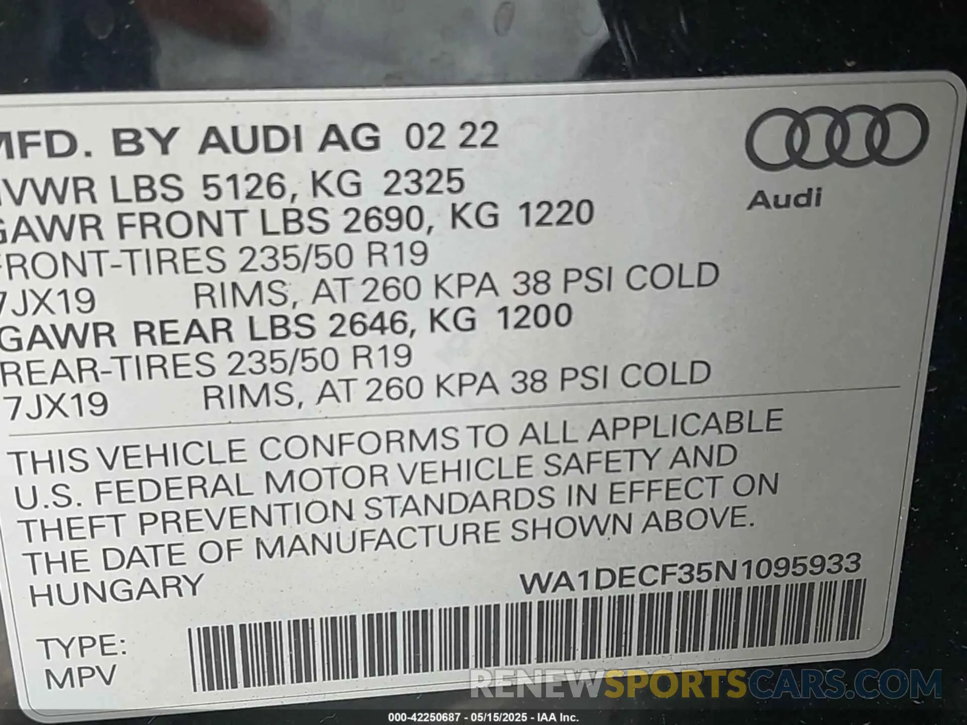 9 Photograph of a damaged car WA1DECF35N1095933 AUDI Q3 2022