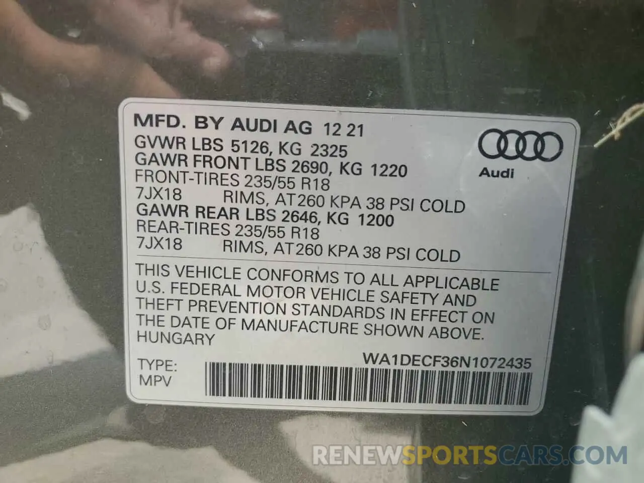 14 Photograph of a damaged car WA1DECF36N1072435 AUDI Q3 2022
