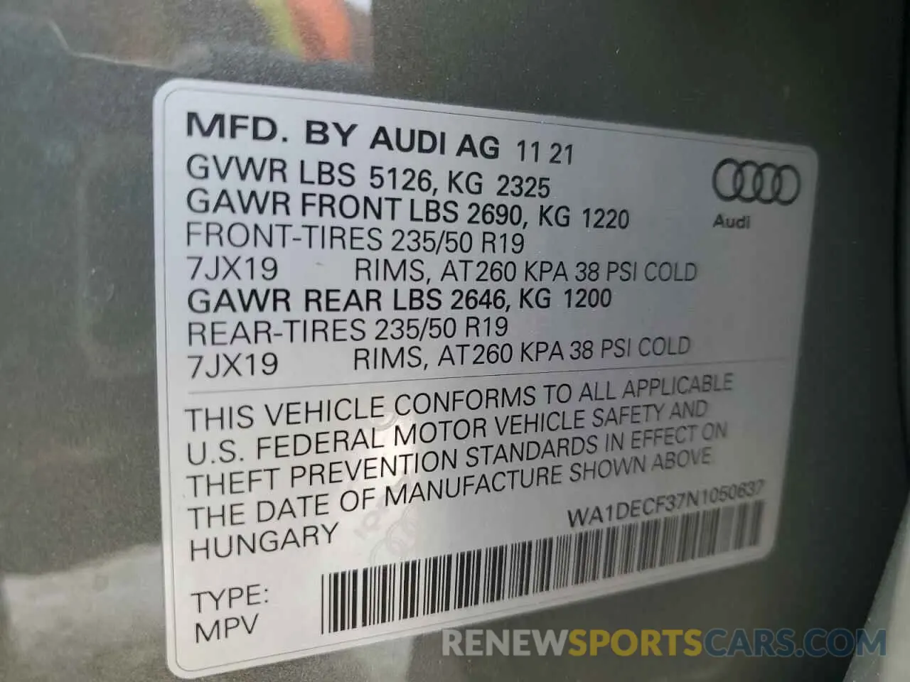 14 Photograph of a damaged car WA1DECF37N1050637 AUDI Q3 2022