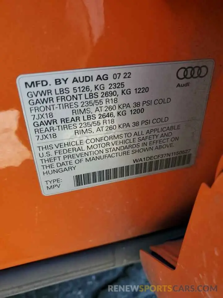 15 Photograph of a damaged car WA1DECF37N1150527 AUDI Q3 2022